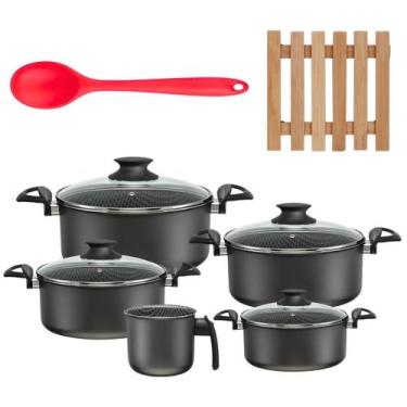 Imagem de Jogo De Panelas 05 Pçs + 05 Descansos + Colher De Silicone - Marcolar