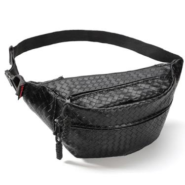 Imagem de Bolsa tiracolo para mulheres, pochete moderna de couro trançado com alça de ombro ajustável para viagens, Preto, Medium