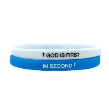 Imagem de ChungLong0593 Conjunto de pulseiras de silicone cristão - God is First, I Am Second | Joias baseadas na fé para homens/mulheres | Presentes religiosos multicoloridos para igreja, grupos de jovens