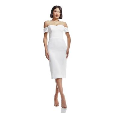Imagem de Dress the Population Vestido feminino Bailey tomara que caia, colado ao corpo, com bainha midi, Off-white, M