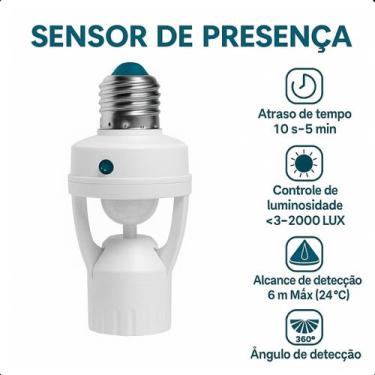 Imagem de Sensor de Presença E27 com Fotocélula para Instalação Rápida e Ilumina