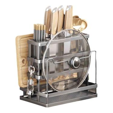 Imagem de JUSHZ Bandeja de cozimento Rack de armazenamento de pratos para armário, suporte de tábua de cortar cozinha, bancada, tampa de panela, suporte de facas, cesto de talheres, bandeja de drenagem