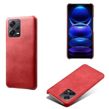 Imagem de Capa para Xiaomi Redmi NOTE 12 Pro+,Proteção contra quedas,Casca de volta de cor sólida simples,Design de couro de imitação de plástico-Red