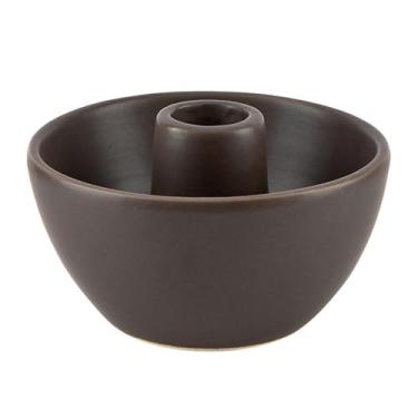 Imagem de 47th & Main Castiçais cônicos para castiçais, suporte de vela decorativo moderno de cerâmica para mesa de jantar, peça central, 10 cm de diâmetro x 5,7 cm de altura, marrom
