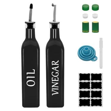 Imagem de Garrafa dispensadora de azeite, 2 peças de 500 ml de vidro de 500 ml, conjunto de dispensador de vinagre e vinagre com 2 dosadores de aço inoxidável, 8 etiquetas, garrafas de vinagre de funil para