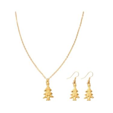 Imagem de Brincos e colar com pingente de gota de declaração de Natal, conjunto de joias para mulheres, dourado, árvore de Natal, boneco de neve, pingente, corrente de elos ajustáveis, brinco de anzol para