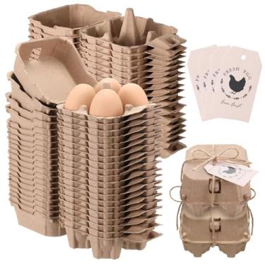 Imagem de Fullhawl 48 unidades, meia dúzia de caixas de ovos a granel, reutilizáveis, de papel de celulose natural, caixas de ovos com etiquetas, cordas de juta para cozinha, Páscoa, férias, refrigeração