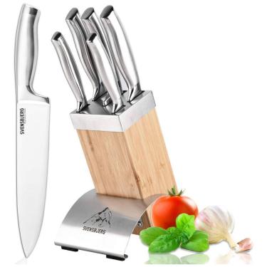 Imagem de Conjunto de Facas em Aço Inoxidável com Bloco de Bancada, 6 Peças, SVENSBJERG SB MB101 KS101, Prateado