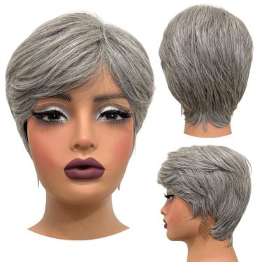 Imagem de Peruca curta com franja unissex orgânica lisa repicada