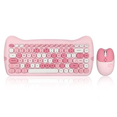 Imagem de Perixx PERIDUO-715 conjunto de mini teclado e mouse sem fio - design bonito como um gato - cores rosa doce - bolsa de viagem portátil - adaptador tipo-C - inglês dos EUA