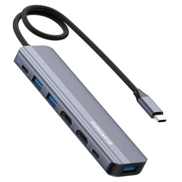 Imagem de Glomtheia Estação de ancoragem USB C, monitor duplo para laptop, adaptador de base MacBook Air/Pro, dongle multiportas com 2 portas HDMI 4K 60Hz, carregamento PD de 100 W, 3 USBA 3.0 e USBC