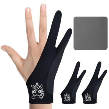 Imagem de Luva de desenho digital de unicórnio fofo: rejeição de palma de 3 camadas, luva de artista de dois dedos para tablet de desenho, iPad, esboço em papel, cabe na mão esquerda e direita (pacote com 2