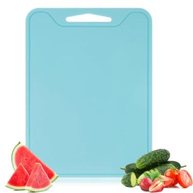 Imagem de Tábua de corte de silicone, tábua de cortar não tóxica, livre de BPA, tábuas de corte flexíveis para cozinha, tapete de corte de vegetais seguro para lava-louças, tábua de corte dobrável (azul)