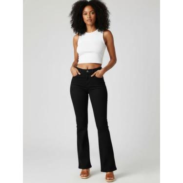 Imagem de Calça Flare Preta Feminina Cintura Alta Confortável e Elegante - Pthir