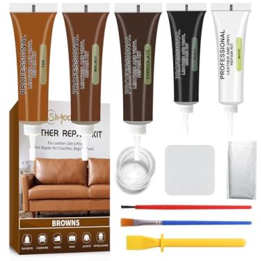 Imagem de SIHOOPE Kit de reparo de couro marrom para móveis, couro e vinil kit de reparo para interior de carro, sofás, assento de carro, jaqueta, sofá, barco ou bolsa, restaura falso, artificial, plissado