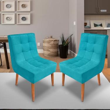 Imagem de Conjunto com 2 Cadeiras de Jantar Suede Premium com Pés Palito – Elegância e Conforto para Sala ou Cozinha (Azul Turquesa)