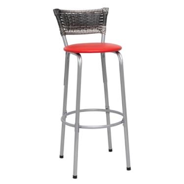Imagem de Banqueta Junco Degradê Cyber Estrutura Prata Ideal para Bancada Balcão Piscina Bar Cozinha Gourmet 1 Unidade - Itagold (Assento Vermelho)