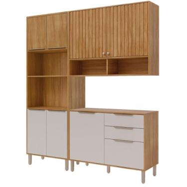 Imagem de Armário de Cozinha Divina com Torre Quente 190 cm 8 Portas Cinamomo/off White