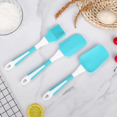 Imagem de Conjunto de utensílios de cozinha de silicone, resistente ao calor, 3 peças, conjunto de espátulas de silicone para assar e misturar, conjunto de utensílios de cozinha para panelas antiaderentes, azul