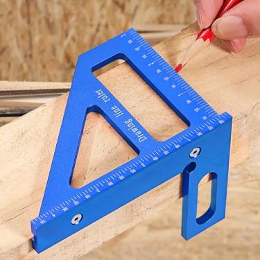 Imagem de 3D Multiangular Liga de Alumínio Madeira Quadrada 45 90 Graus Mitra Triângulo Régua Portátil Precisão Layout Ferramenta de Medição para Engenheiros Carpinteiro (Azul)