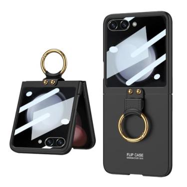 Imagem de Capa de telefone com anel galvanizado para Samsung Galaxy Z Flip 5 Flip5 5G Capa protetora de plástico rígido, preta, para Galaxy Z Flip5
