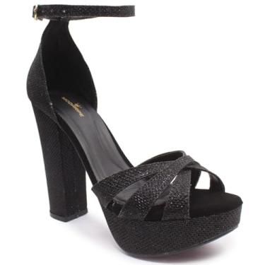 Imagem de Sandália Modarpe Meia Pata Salto Alto Grosso Feminina M45 (Preto Brilhante, BR, Adulto, Numérico, 33)