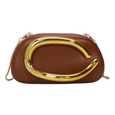 Imagem de Bolsa De Mão Luxuosa Bolsa De Ombro Bolsa Transversal Couro PU Metálico Com Alça De Corrente Adequado Para Casamentos Festas Jantares Formais (Marrom)