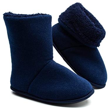 Imagem de Pantufa Bota Polar Azul Marinho MEU CÉU – Forro Pelúcia Extra Macio + Sola Antiderrapante – Conforto Térmico para Inverno - Lavável na Máquina (Azul, Normal, BR, Adulto, Faixa Numérico, M, 33, 34)