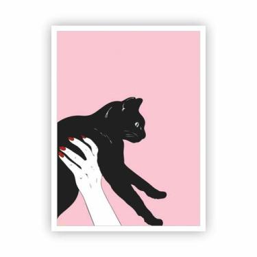 Imagem de Quadro Tumblr Gato Preto E Fundo Rosa Com Moldura Branca - Plimshop