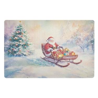 Imagem de SEHANY Tapete de porta de inverno Papai Noel Natal para todos os climas, impermeável, secagem rápida, bem-vindo, tapete de entrada antiderrapante, tapete decorativo de poliéster para entrada, varanda