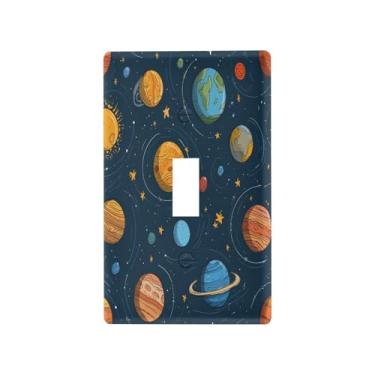 Imagem de Blueangle Capa para placa de parede para interruptor de luz - desenho animado sistema solar planetas capa decorativa para tomada placa de parede, tamanho 1 gangue 4,53 x 2,76 polegadas (235)