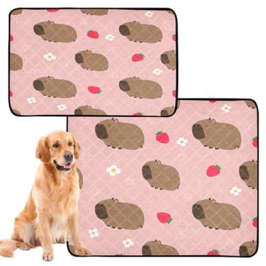 Imagem de CEBUGI Almofadas de xixi laváveis para cães, pacote com 2, almofadas impermeáveis para filhotes de cachorro, antiderrapante, à prova de vazamento, para cama de cercadinho, capivaras marrons