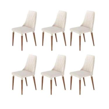 Imagem de Kit de 6 Cadeiras de Madeira Maciça Estofada Lara - Natural c/ Linho O