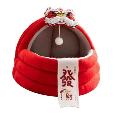 Imagem de Generic Cama para gato, casinha para cachorro pequeno, macia, de pelúcia, estável, portátil, com almofada grossa, semi-fechada, ideal para animais de, L