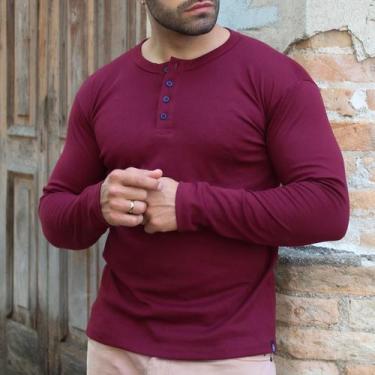 Imagem de Camiseta HENLEY Masculina Slim Fit Manga Longa J SILVER - PRETA  / AZU