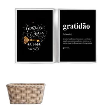Imagem de Kit 2 Quadros Gratidão Chave 33x24 - Moldura Preta