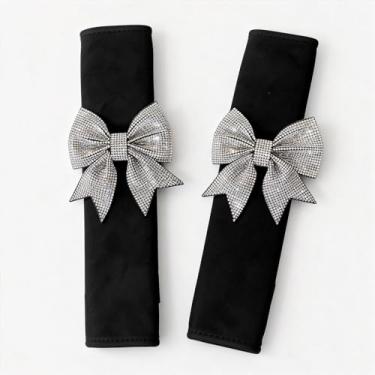 Imagem de Carwales Capa de cinto de segurança de carro laço almofada de cinto de segurança para ombro, almofadas de alça de assento para mulheres meninas acessórios brilhantes strass interior auto pacote com 2