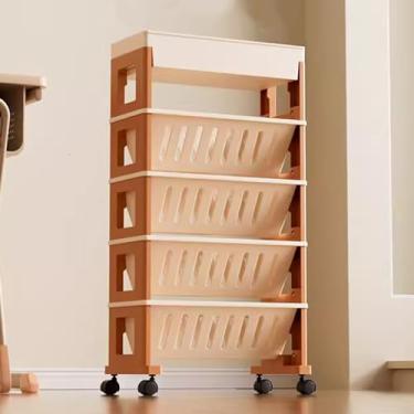 Imagem de Carrinho de rodinhas estreito e fino com rodas - Organizador vertical de estante de 5/6 níveis para sala de aula, biblioteca e sala de estudo - Rack de leitura de carrinho portátil