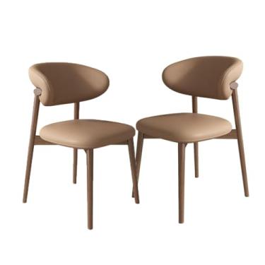 Imagem de Conjunto de 2 cadeiras de jantar modernas de couro sintético marrom de meados do século com pernas de madeira para cozinha, sala de estar, quarto
