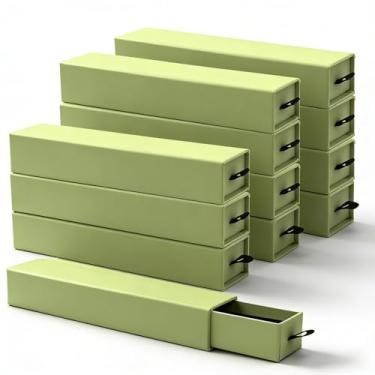 Imagem de Lainrrew Caixa de presente de joias, caixa de presente de luxo forrada com veludo, estilo de gaveta compacta para brincos e anéis, organizador de pulseira de colar elegante, 21 x 4 x 4 cm (verde oliva