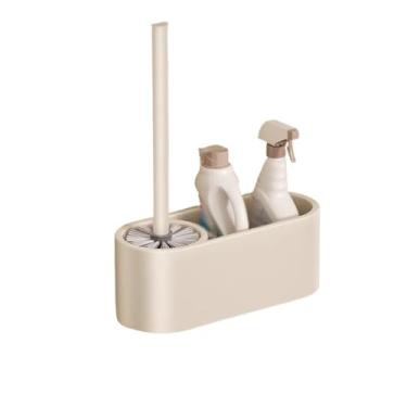 Imagem de CFGH6FDF Suporte de escova de vaso sanitário, cabeça de escova de plástico arredondada, escova de vaso sanitário de metal, com prateleira de escova loo de secagem rápida para banheiro, piso de base ou