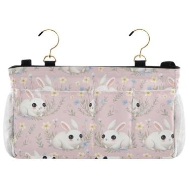 Imagem de Burbuja Organizador de armazenamento para pendurar na cabeceira da coelhos, com 2 alças e ganchos para casa, faculdade, dormitório, beliche, cama de hospital e berço