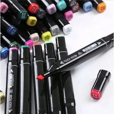 Imagem de Canetinha Ponta Dupla para Colorir Kit Estojo de Canetas Escolar Marcador Coloridas Permanente Duas Pontas (24 Cores)