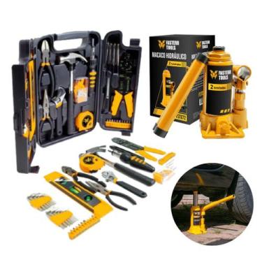 Imagem de Kit de Ferramentas 129 peças e Macaco Hidráulico Garrafa 2 Toneladas F