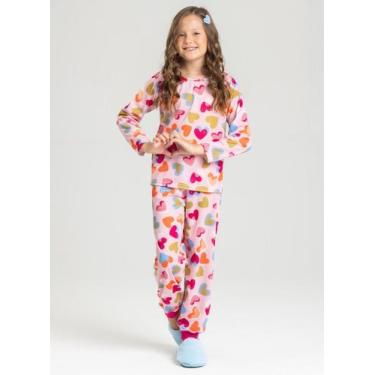 Imagem de Pijama Longo Infantil Menina Rosa Corações Coloridos - Molekada, 6