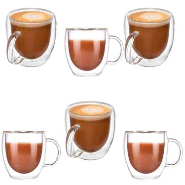 Imagem de Jogo 6 Caneca Xícara Parede Dupla 80ML Vidro Borossilicato Transparente Jocenter