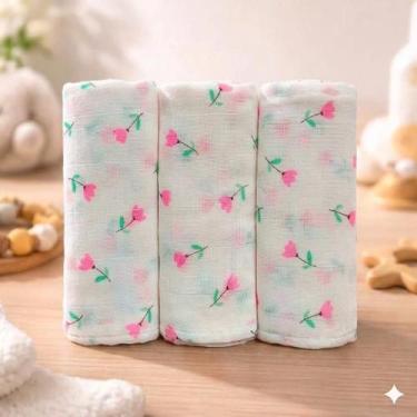 Imagem de Fralda estampada bebe com bainha de tecido 100% algodão camada dupla k