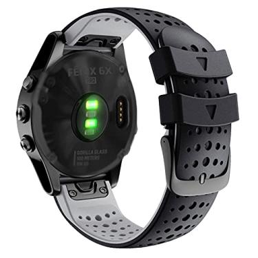 Imagem de Abanen Pulseira de silicone para relógio Fenix 5X/Fenix 6X, liberação rápida, ajuste macio, respirável, impermeável, para Garmin Fenix 5X Plus, Fenix 3/3 HR, Enduro, Tactix Delta (preto-cinza)