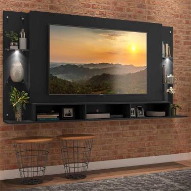 Imagem de Painel TV 65" com 2 Leds e Prateleiras de Vidro Vegas Premium Multimóveis Preto