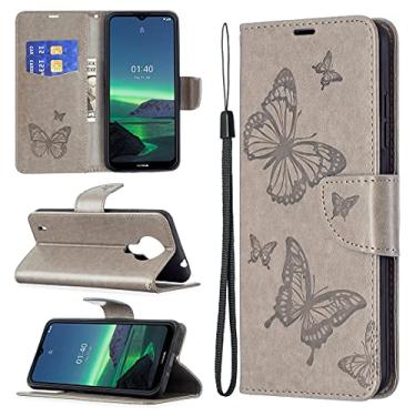 Imagem de HONGYAN Capa de telefone Para Nokia 1.4 Relevo duas borboletas Padrão Flip PU Caso de couro PU com suporte e cartolina e carteira e cordão Capa protetora